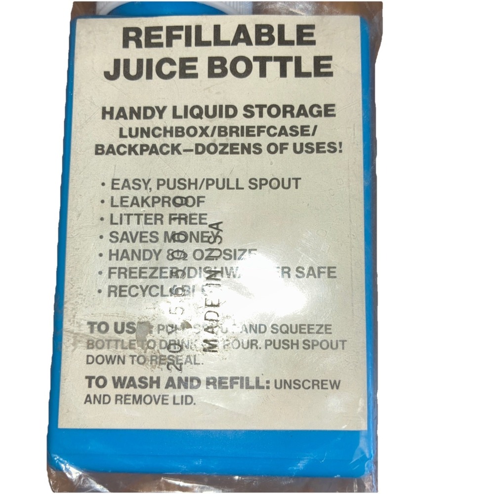 Refillable Juice Bottles Lunchbox 8.5 oz Pink Blue Handy Spout Leakproof USA Vtg